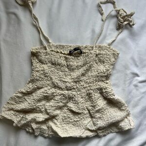 Zara Cream Smocked Ruffle Cami Top